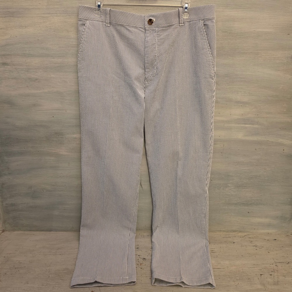 IZOD 97%‎ Cotton Blue-Gray White Striped Seersucker  Dress Pants Size 36 GC
